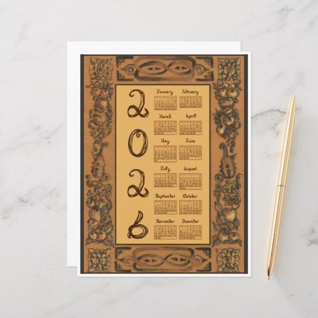 2026 Calendar Windsor Castle Inspired Wood Fabric (Front/Back In Situ)