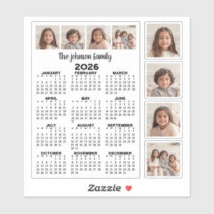 2026 Calendar with 4 Photo Collage and 4 square Sticker