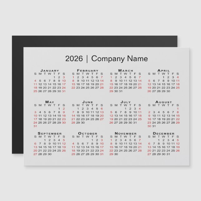 2026 Calendar with Business Name Grey Magnet (Front/Back)