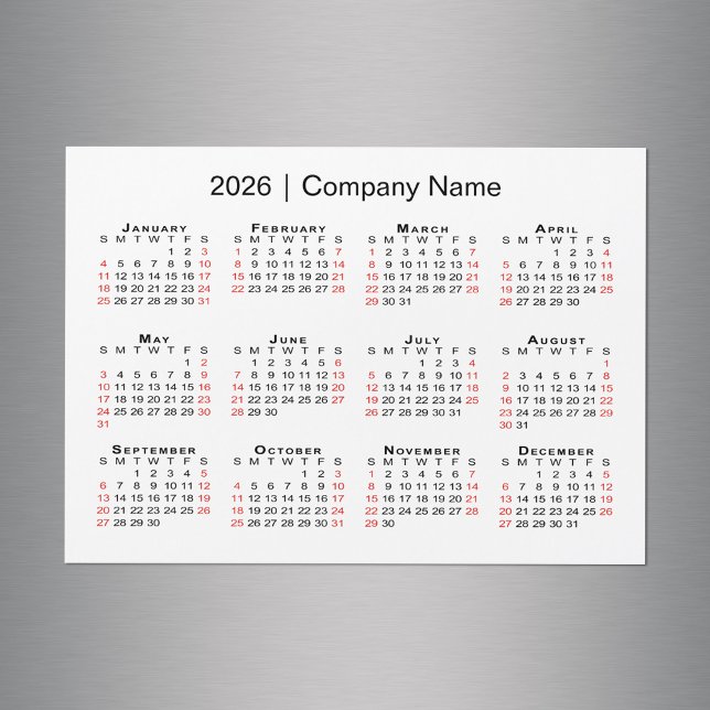 2026 Calendar with Business Name White Magnet (2026 Calendar with Business Name White Magnet in situ)