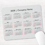 2026 Calendar with Company Name on Light Grey Mouse Pad<br><div class="desc">Simple, professional calendar mouse pad features a modern 2026 calendar with black weekdays and red weekend dates on a light grey background. Add your company's name in the sidebar. (Changing the 2026 year text will NOT change the calendar.) If you'd like a different color background, tap "Edit using Design Tool"...</div>