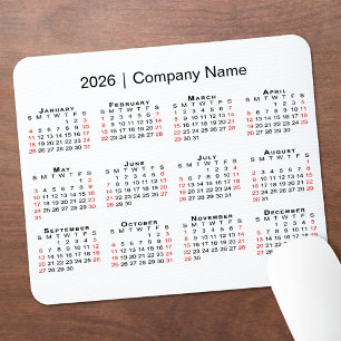 2026 Calendar with Company Name on White Mouse Pad