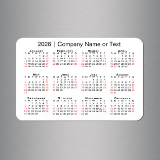 2026 Calendar with Custom Text Black Red White Magnet