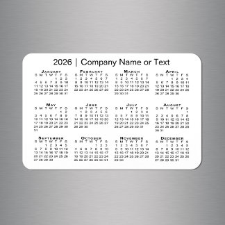 2026 Calendar with Custom Text White Magnet