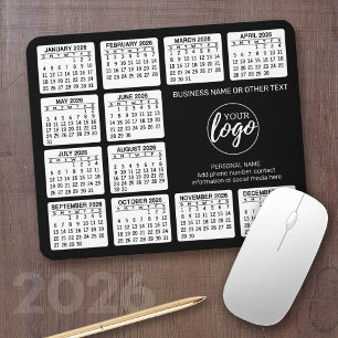 2026 Calendar with logo, Contact Information Black Mouse Pad