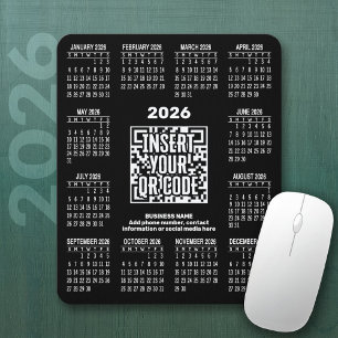 2026 Calendar with QR Code Contact Info Black Mouse Pad