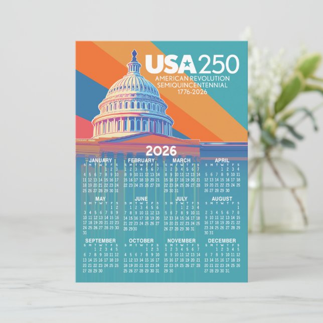 2026 Calendar with USA 250 Capital America Card (Standing Front)