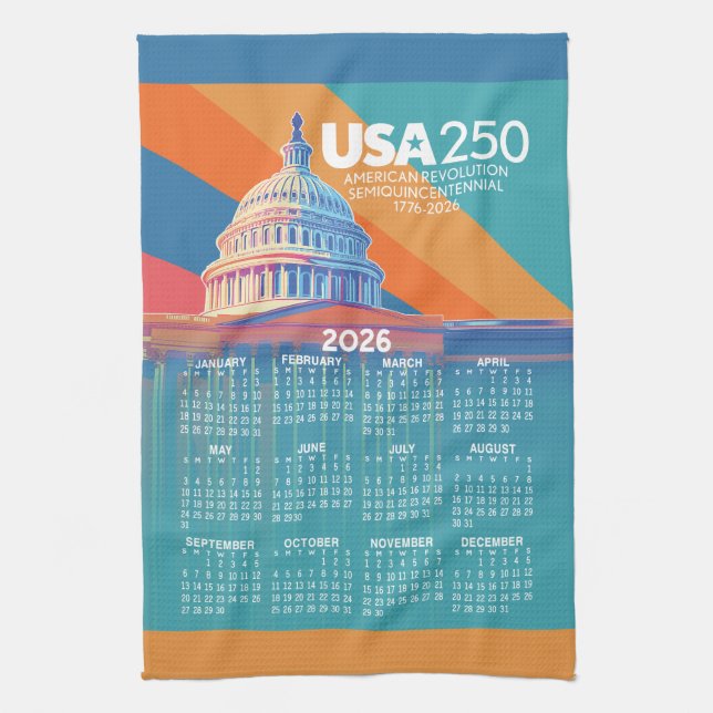 2026 Calendar with USA 250 Capital Dome America Kitchen Towel (Vertical)