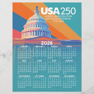 2026 Calendar with USA 250 Capital Dome America Letterhead