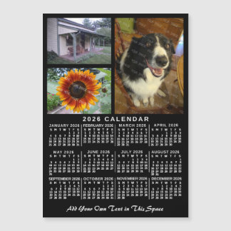 2026 Calendar Year Black Custom 3 Photos Magnet