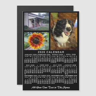 2026 Calendar Year Classic Black Custom 3 Photos Magnetic Invitation