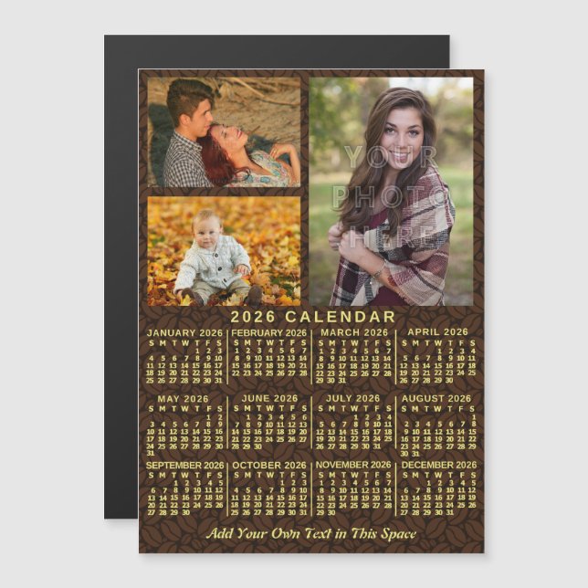 2026 Calendar Year Coffee Beans 3 Custom Photos Magnetic Invitation (Front/Back)