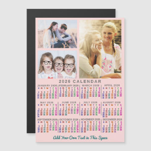 2026 Calendar Year Colorful Pink Custom 3 Photos Magnetic Invitation