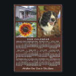 2026 Calendar Year Wood Custom 3 Photos Magnet<br><div class="desc">This 2026 year, 3-photo and custom text / personalized monthly calendar fridge magnet shows the days of the week for each month in classic, professional-looking white on a brown wood grain background. This is a simple, bold yearly calendar to help you conquer the new year. Always know what date it...</div>