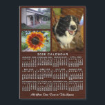 2026 Calendar Year Wood Custom 3 Photos Magnet<br><div class="desc">This 2026 year, 3-photo and custom text / personalized monthly calendar fridge magnet shows the days of the week for each month in classic, professional-looking white on a brown wood grain background. This is a simple, bold yearly calendar to help you conquer the new year. Always know what date it...</div>
