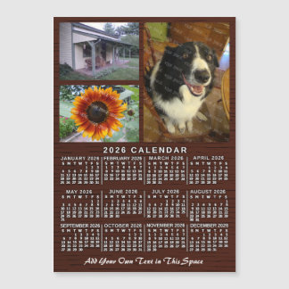 2026 Calendar Year Wood Custom 3 Photos Magnet