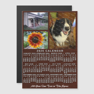 2026 Calendar Year Wood Grain Custom 3 Photos Magnetic Invitation