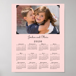 2026 Calendar Your Photo and Name Pink Poster