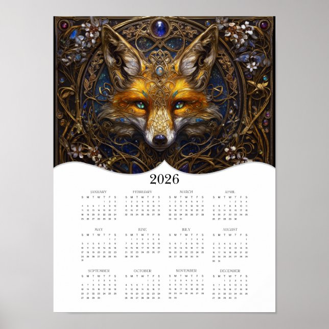 2026 Celtic Fox Fantasy Art Full Year Calendar Poster (Front)