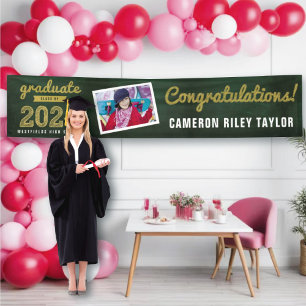 2026 Chalkboard Gold Sketch Photo Retro Grad Party Banner