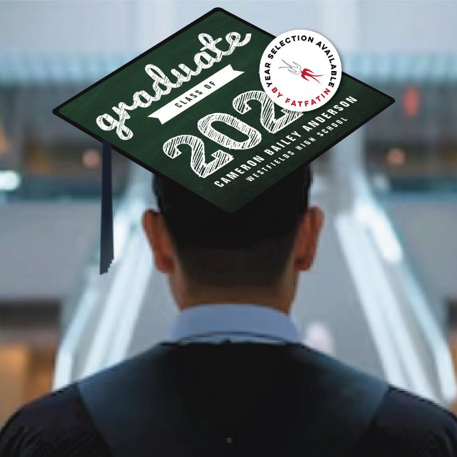 2026 Chalkboard Graduate Bold Sketched Typography Graduation Cap Topper (2026/2027 Dark Green Chalkboard Graduate Bold Sketched Typography Graduation Cap Topper @ fatfatin)
