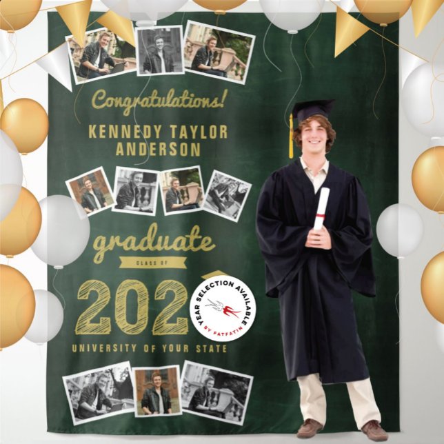 2026 Chalkboard Sketch Graduate 10 Photo Backdrop (20YY Gold Sketch Green Chalkboard Graduation Party 9 Photo Backdrop @ www.zazzle.com/color_therapy)