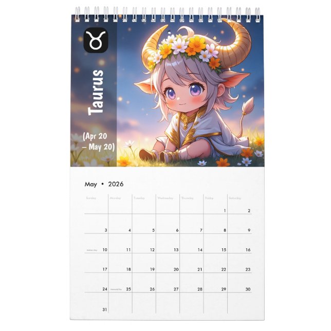 2026 Chibi Cute Zodiac Calendar – Kawaii Astrology (May 2026)