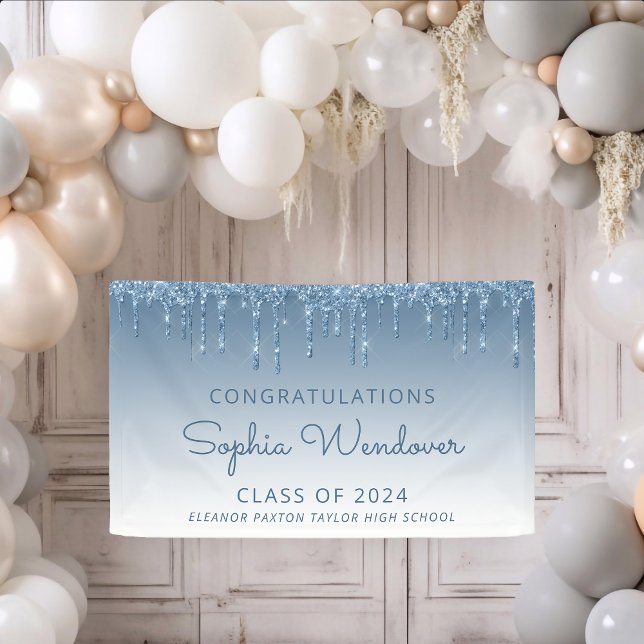 2026 Chic Blue Glitter Drip Graduation Banner (Creator Uploaded)