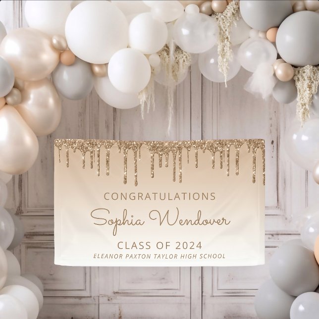 2026 Chic Gold Glitter Drip Graduation Banner (Creator Uploaded)
