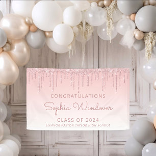 2026 Chic Pink Glitter Drip Graduation Banner