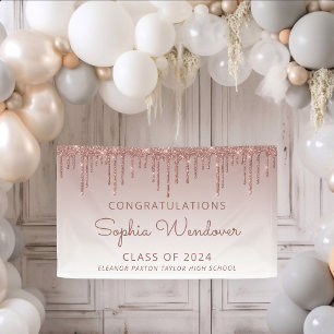 2026 Chic Rose Gold Glitter Drip Graduation Banner