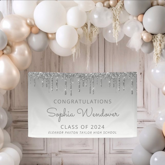 2026 Chic Silver Glitter Drip Graduation Banner (Creator Uploaded)