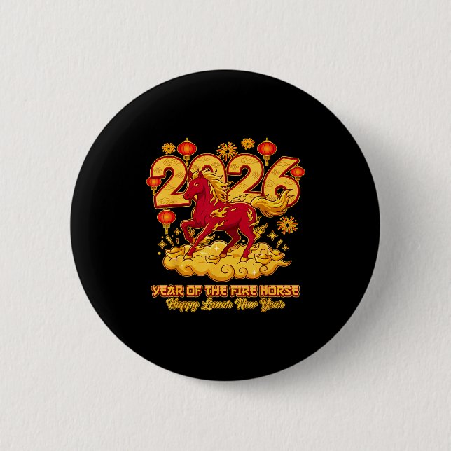 2026 Chinese New Year Of The Horse Lunar Zodiac  Button (Front)