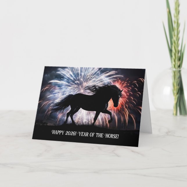 2026 Chinese New Year of the Horse with Fireworks Holiday Card (Front)