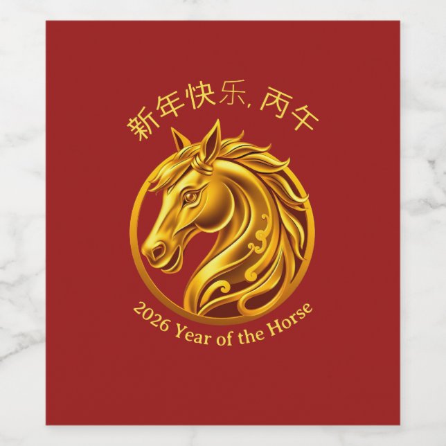 2026 Chinese New Years- Gold Horse Wine Label | Zazzle
