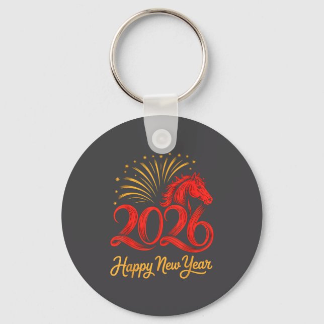 2026 Chinese Zodiac Horse Year Happy New Year Fire Keychain (Front)