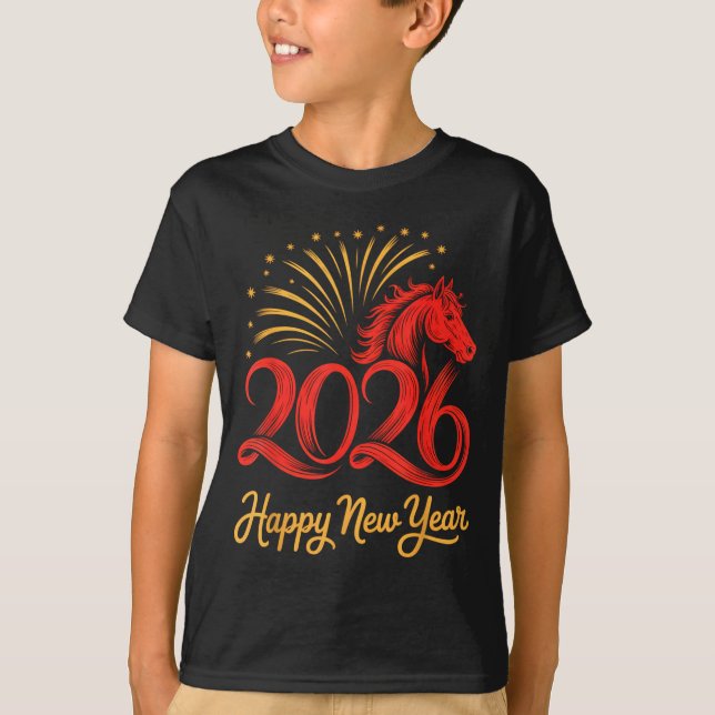 2026 Chinese Zodiac Horse Year Happy New Year Fire T-Shirt (Front)