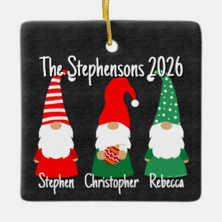 2026 Christmas Gnomes Cute Family 3 Kids Holiday  Ceramic Ornament