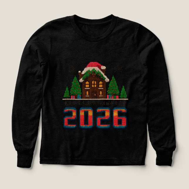 2026 Christmas Knitted House Art Tri-Blend Shirts (Design Front)