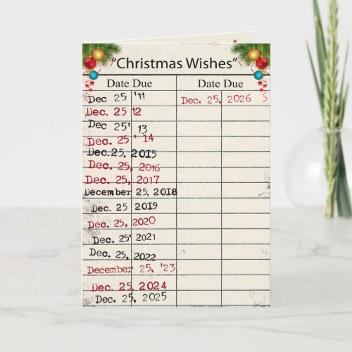2026 Christmas Library Card with Due Dates