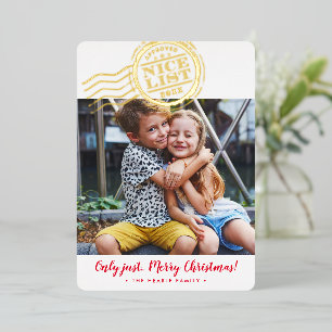 2026 CHRISTMAS PHOTO cute kids Nice List stamp Foil Holiday Card