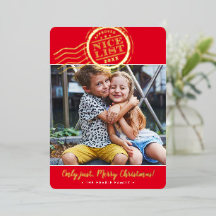2026 CHRISTMAS PHOTO cute kids Nice List stamp red Foil Holiday Card