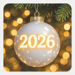 2026 Christmas White Glass Ornament Square Sticker