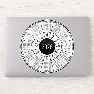 2026 Circle Calendar - Modern Black White Sticker