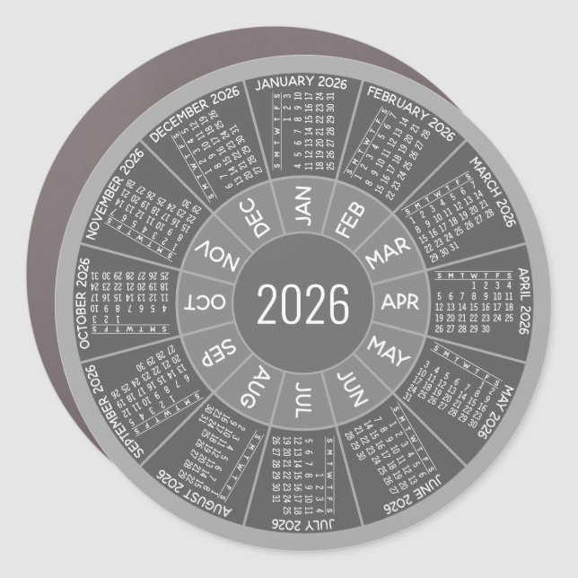 2026 Circle Calendar - Modern Shades - Gray  Car Magnet (Front)