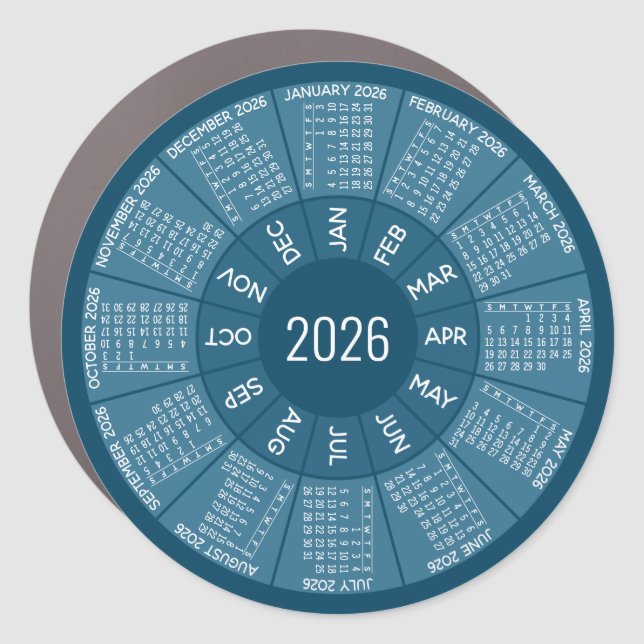 2026 Circle Calendar - Modern Shades of Blue Car Magnet (Front)
