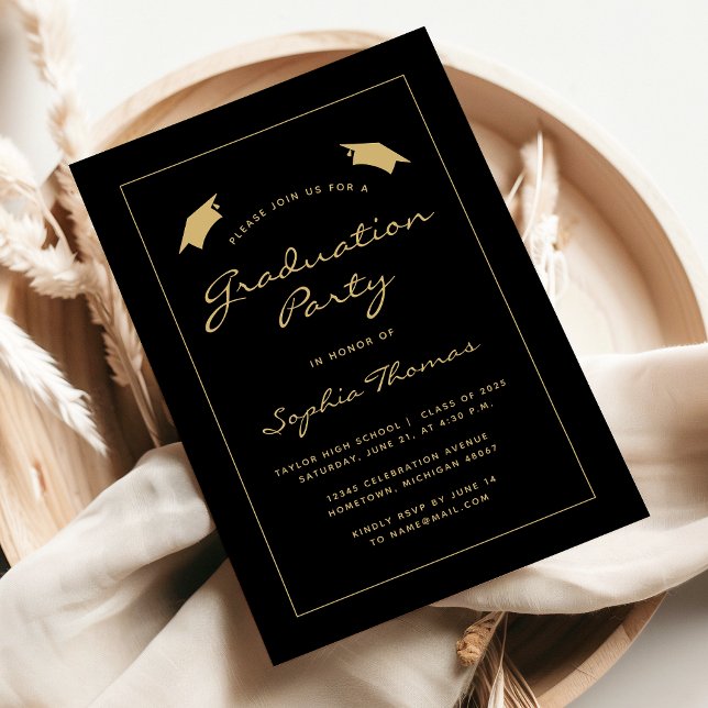 2026 Classic Black Gold Border Graduation Party Invitation (Creator Uploaded)