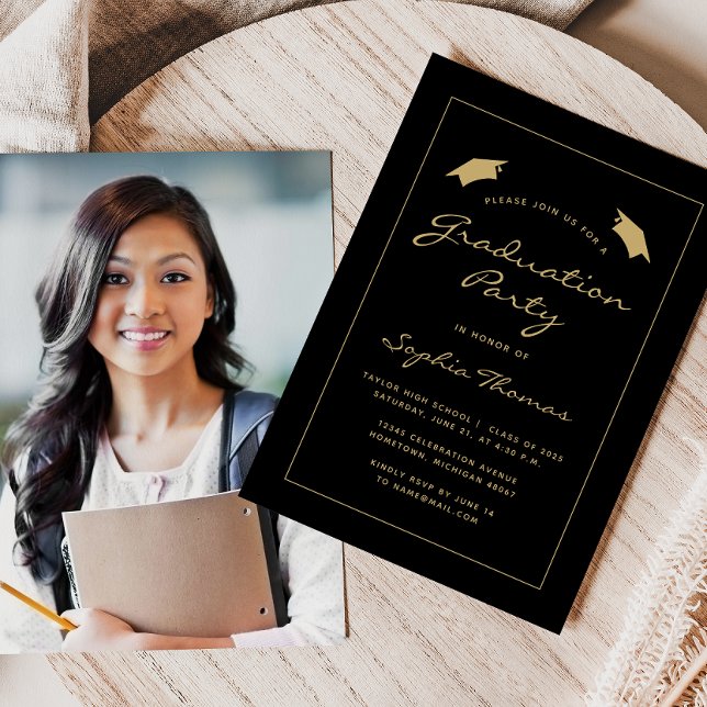 2026 Classic Black Gold Border Graduation Party Invitation (Creator Uploaded)
