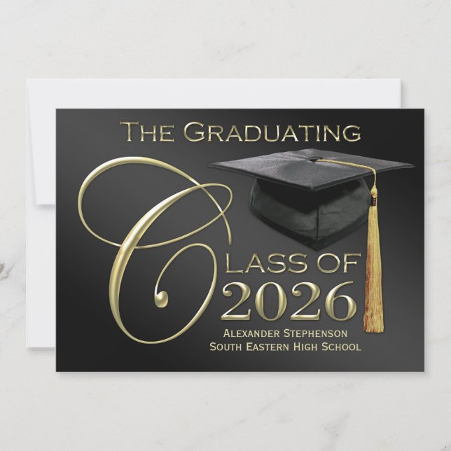 2026 Classic Black & Gold Graduation Announcement (Front)
