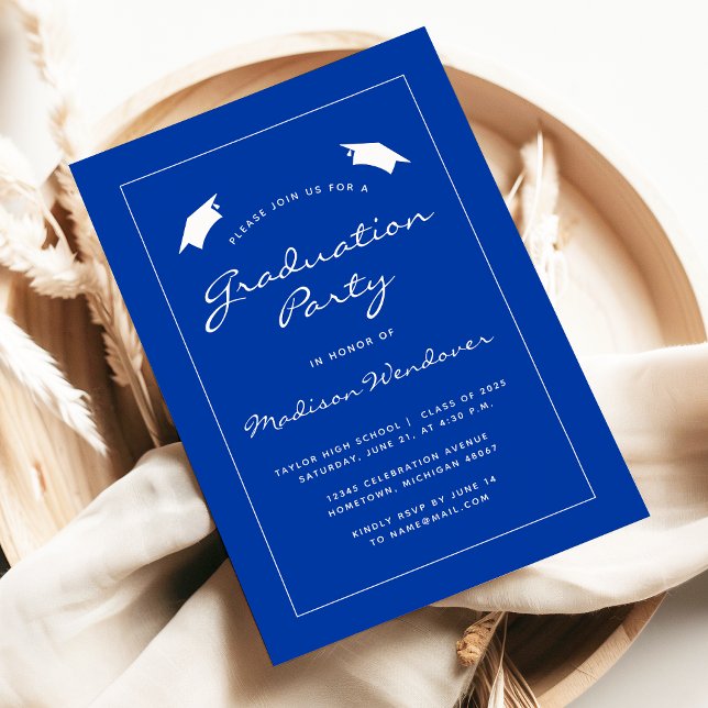 2026 Classic Blue White Border Graduation Party Invitation (Creator Uploaded)